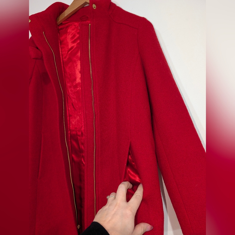 J.Crew Crewcuts Girls 12 Red Wool Blend Bow Pea Coat Zip Closure Satin Lined - Picture 7 of 9